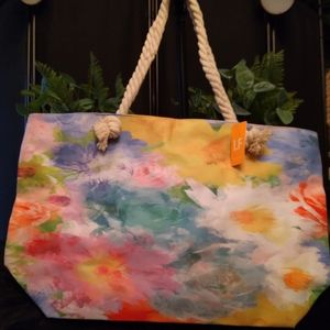Floral rainbow tie dye tote bag